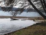 Am Ufer des Wolziger Sees ein vom Eis zerstörter Holzsteg